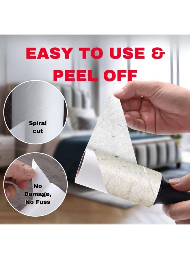 عدة إزالة وبر الملابس – مزيل وبر قابل لإعادة الاستخدام جداً مع 360 ورقة (6 بكرات + مقبضان مطوران) – فرشاة لتنظيف الملابس/الأثاث/السرير/السيارة/وبر الكلاب والقطط/السجاد/الغبار - Image 2